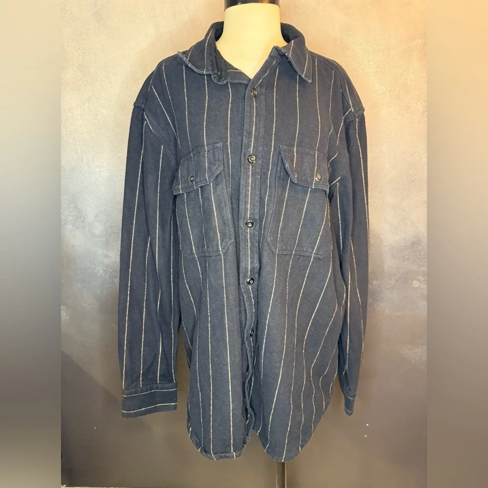 Banana Republic Men’s Standard Fit Heavyweight Button-Up Shirt XL Blue Pinstripe